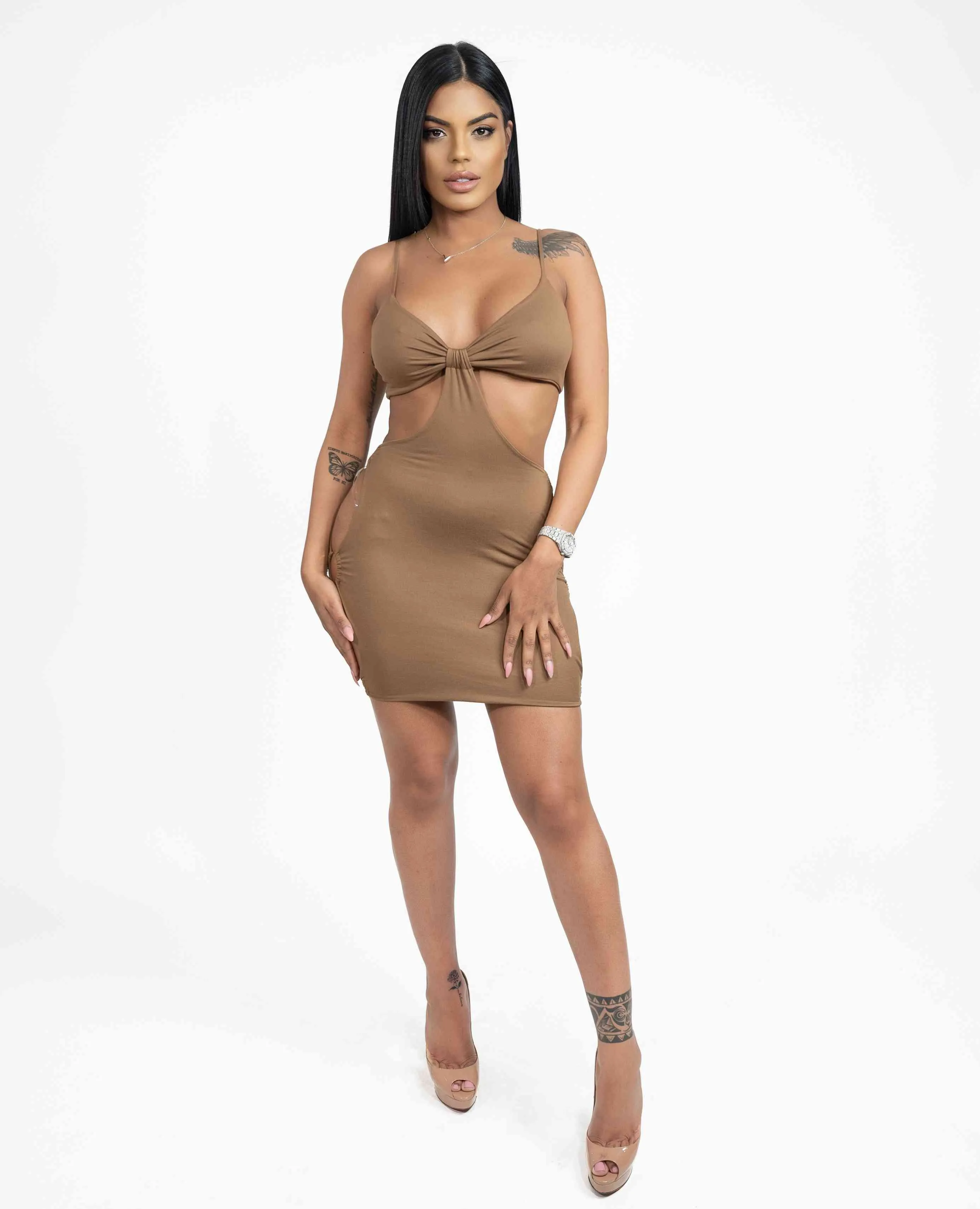 Open Side Gold Ring Mini Dress