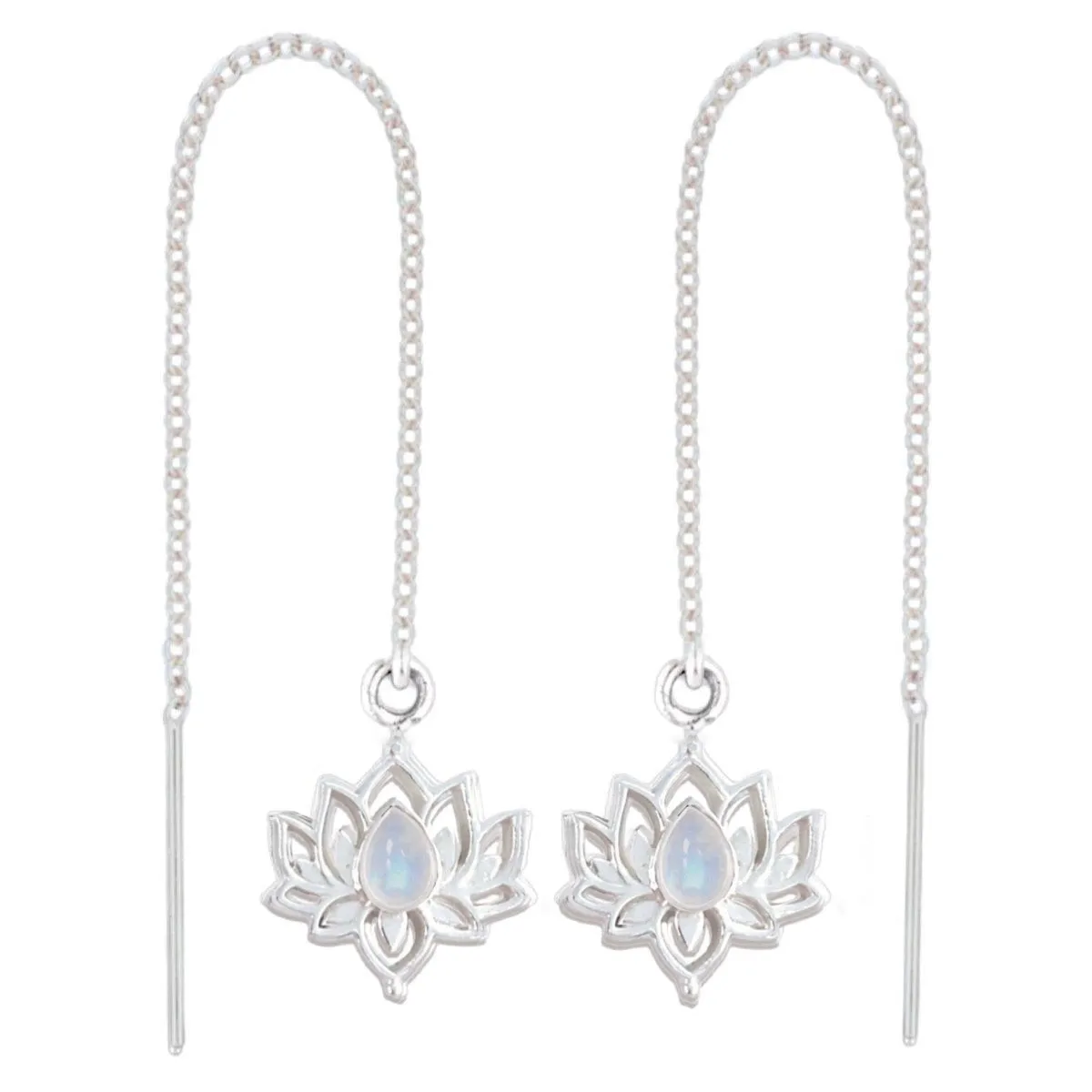 Opulent Lotus Flower Threader Style Moonstone Earrings