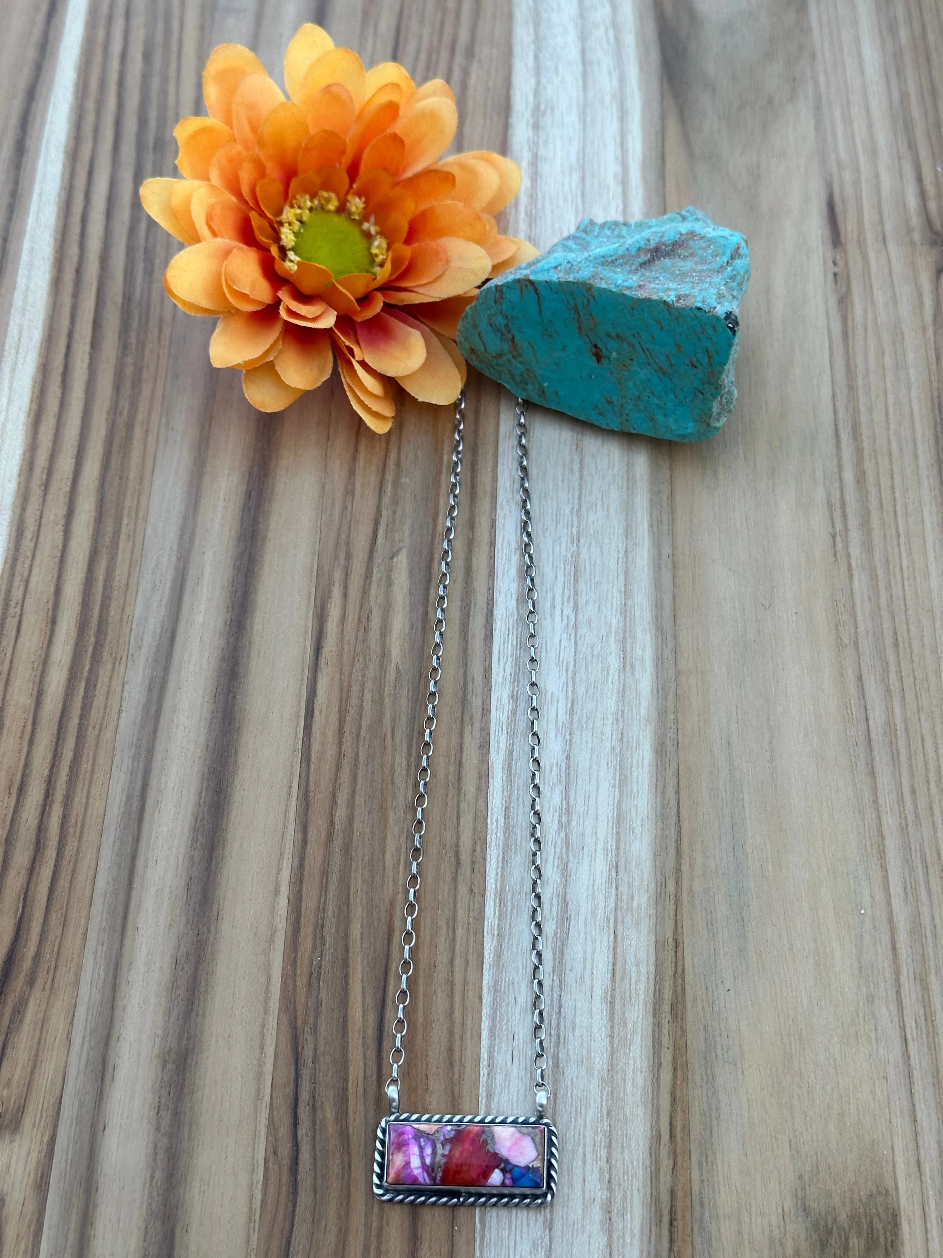 Orange Dalia Bar Necklace