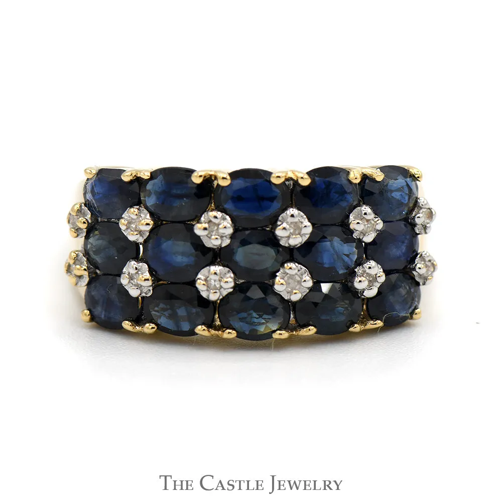 Oval Sapphire & Round Diamond Cluster Band in 14k Yellow Gold