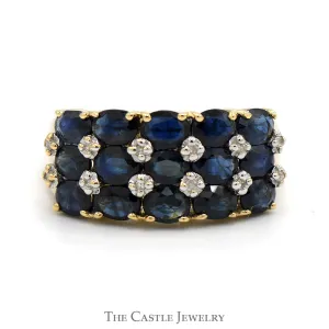 Oval Sapphire & Round Diamond Cluster Band in 14k Yellow Gold