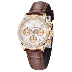 Pagani Design Brown Leather Strap White Dial Quartz Watch for Ladies - PD-1730