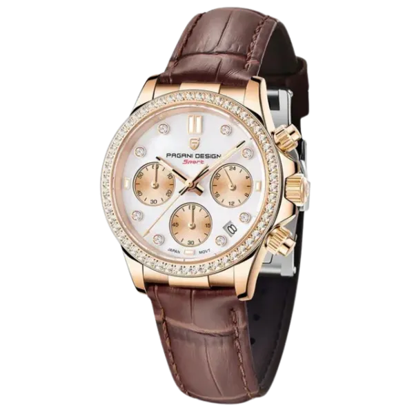 Pagani Design Brown Leather Strap White Dial Quartz Watch for Ladies - PD-1730
