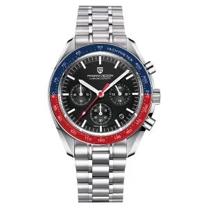 Pagani Design Silver Stainless Steel Black Dial Chronograph Quartz Watch for Gents - PD1701
