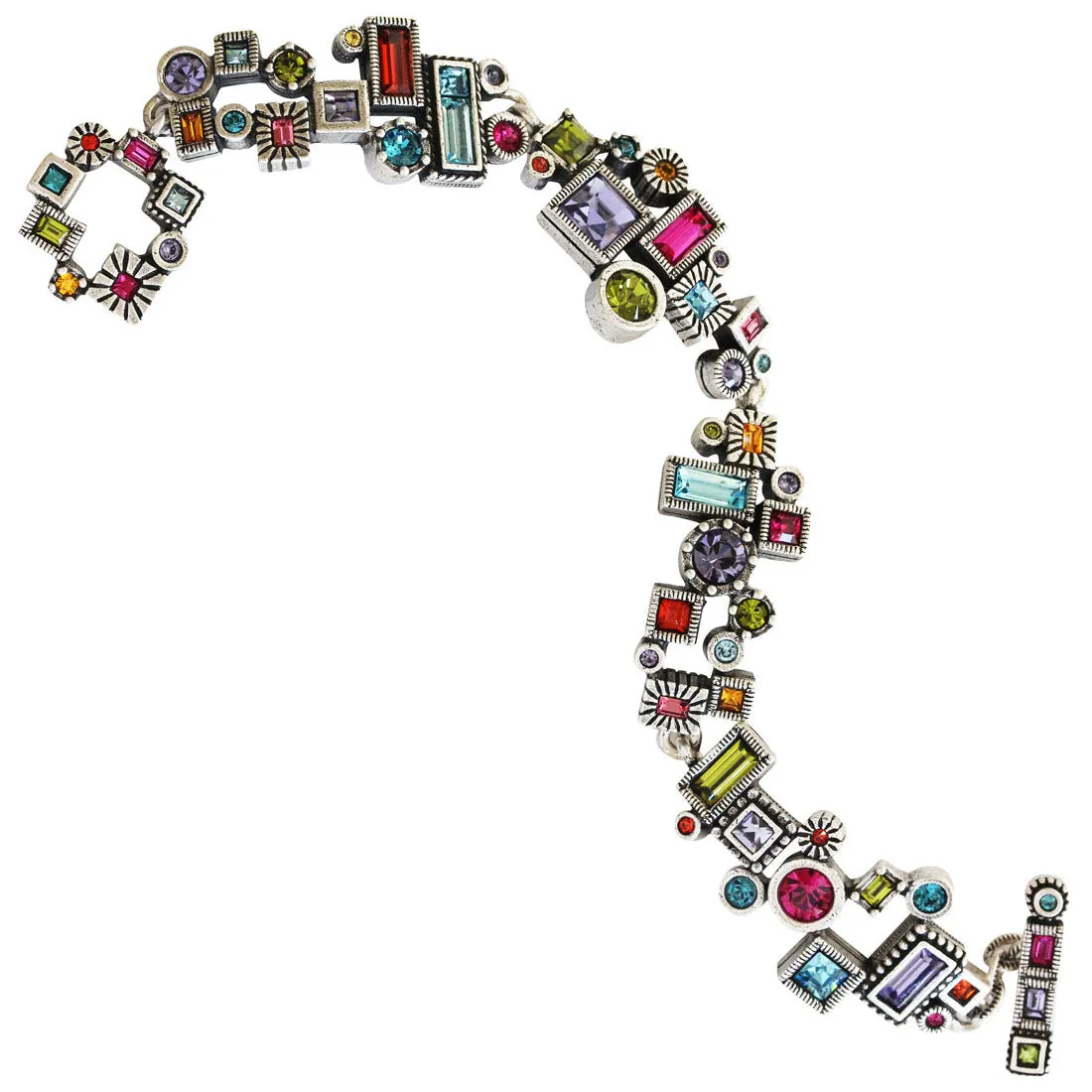 Patricia Locke Skyline Sterling Silver Plated Swarovski Mosaic Art Sculptural Bracelet, 6.75" BR0355S Fling