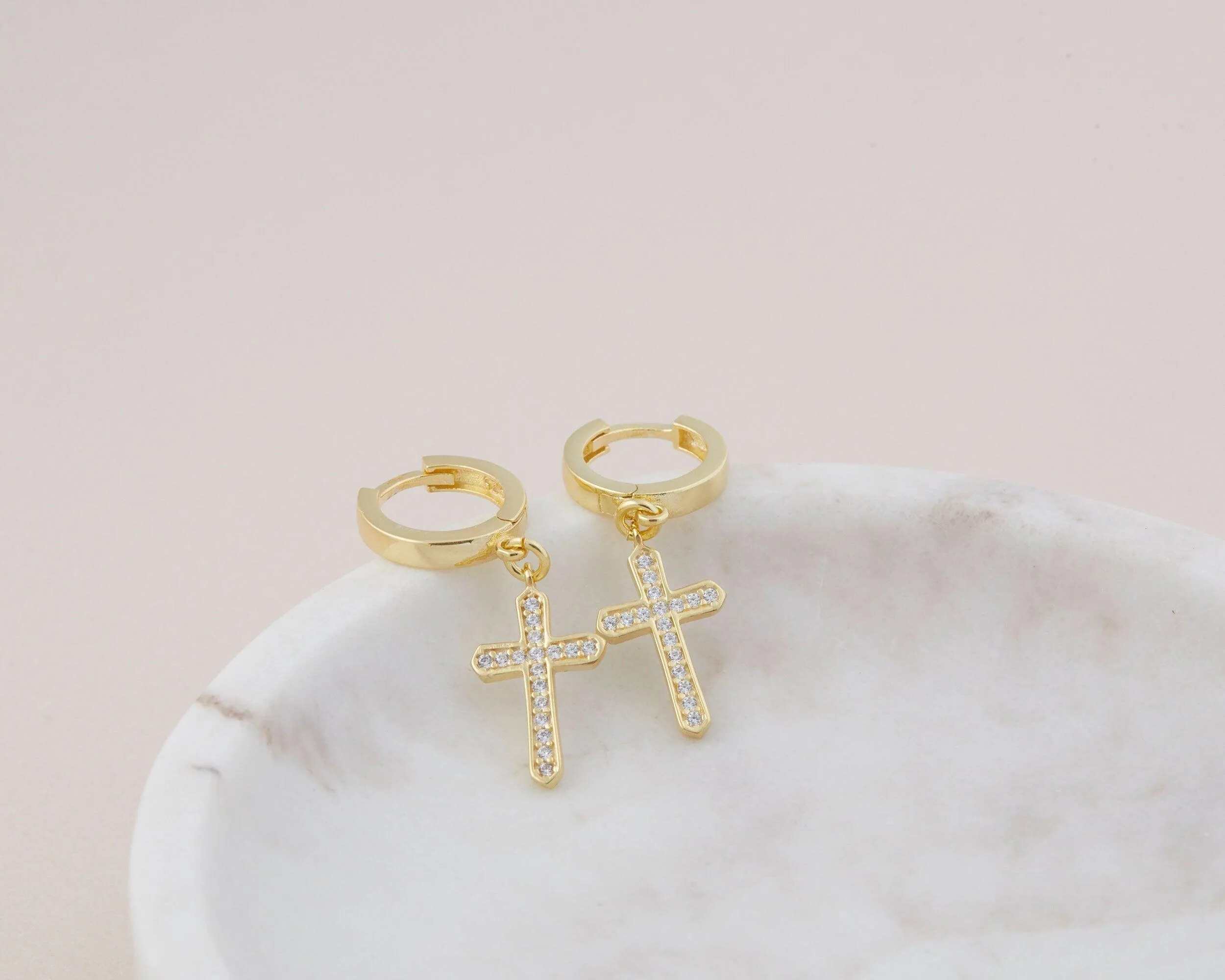 Pave Cross Earrings - 18K Gold Vermeil