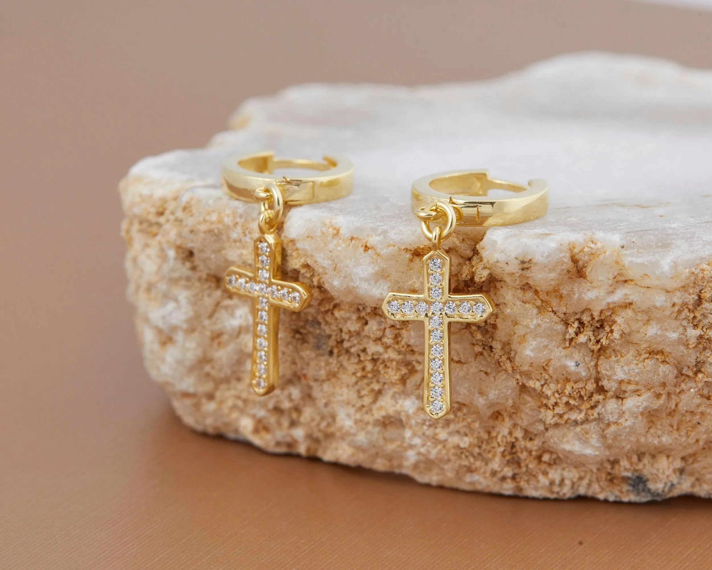 Pave Cross Earrings - 18K Gold Vermeil