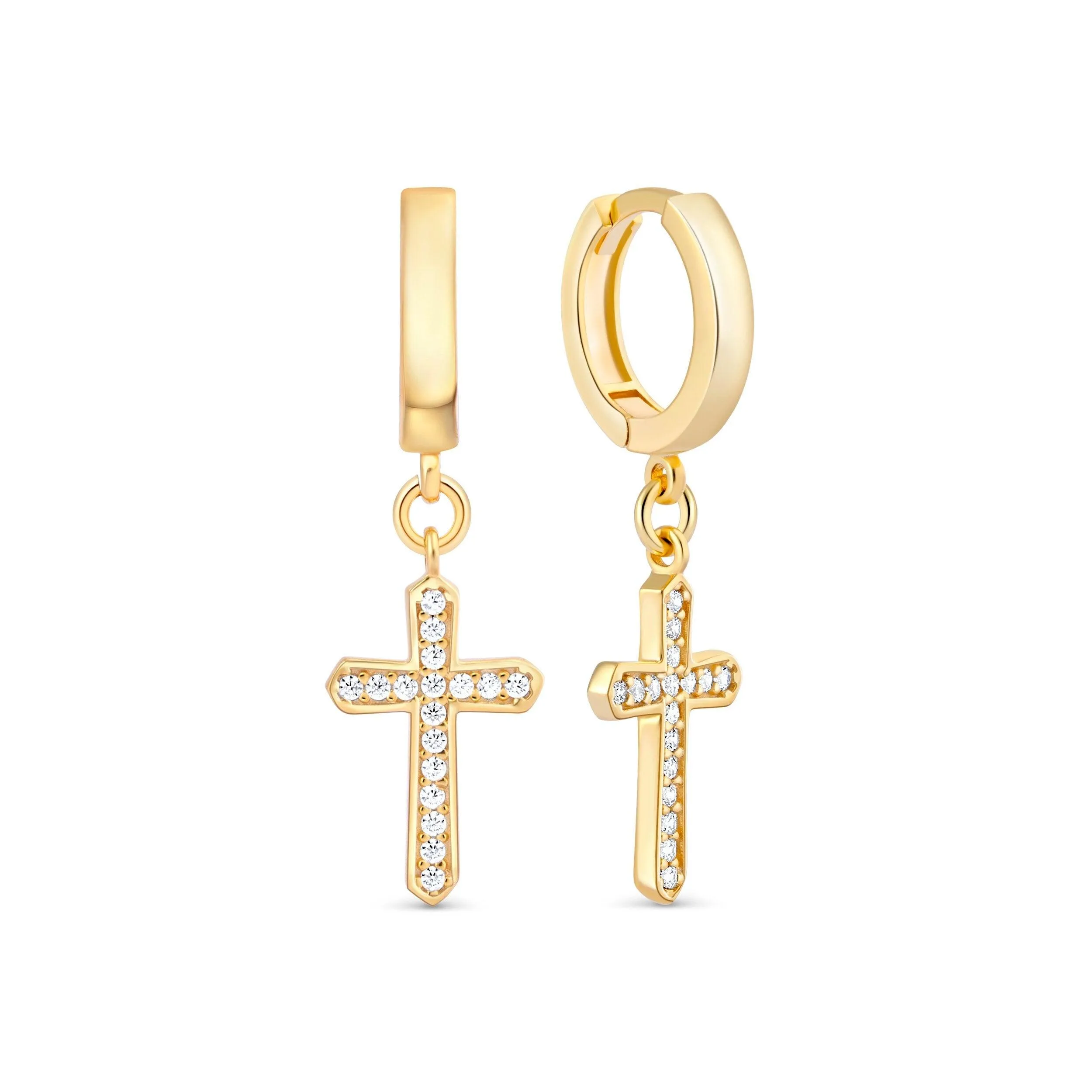 Pave Cross Earrings - 18K Gold Vermeil