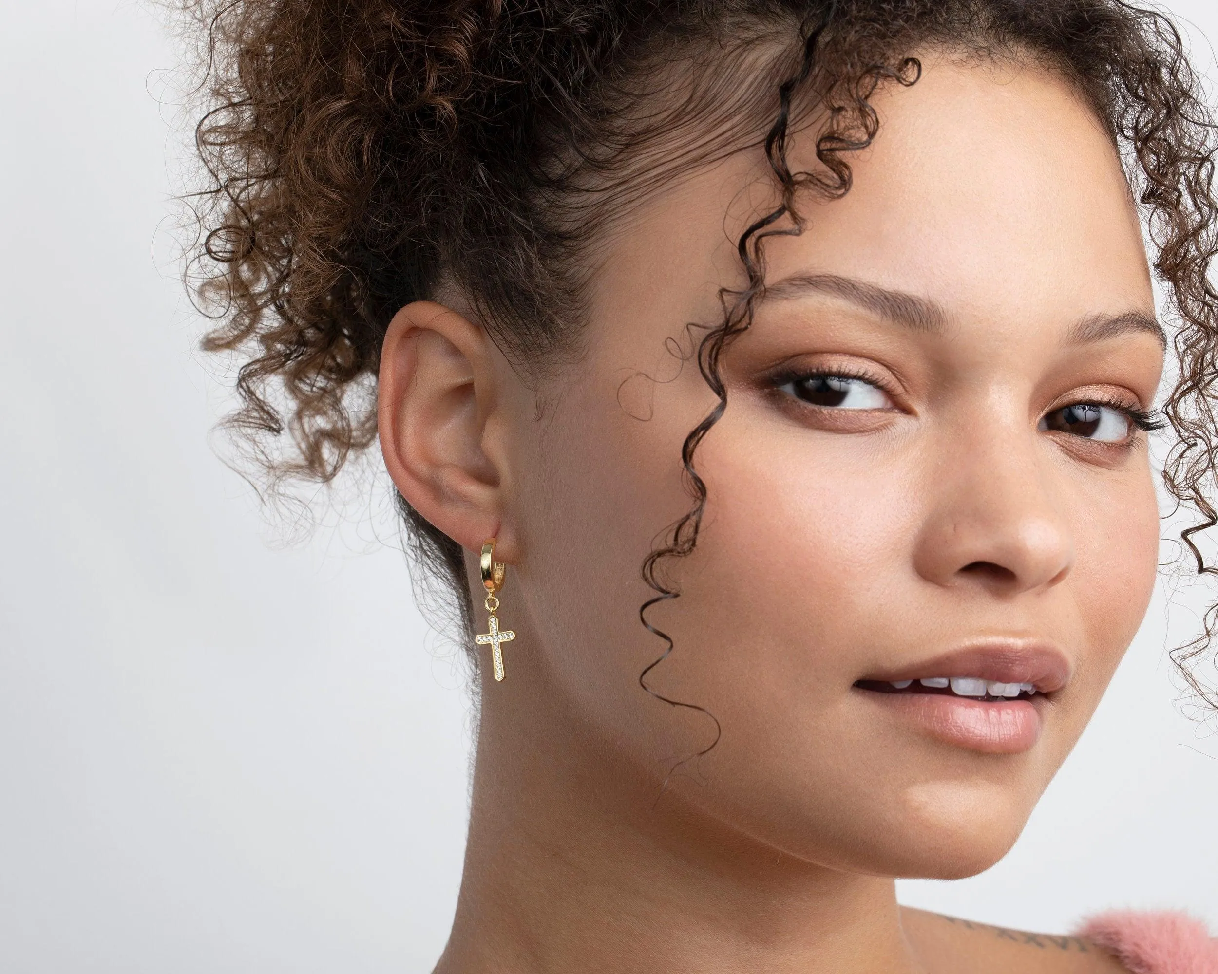 Pave Cross Earrings - 18K Gold Vermeil