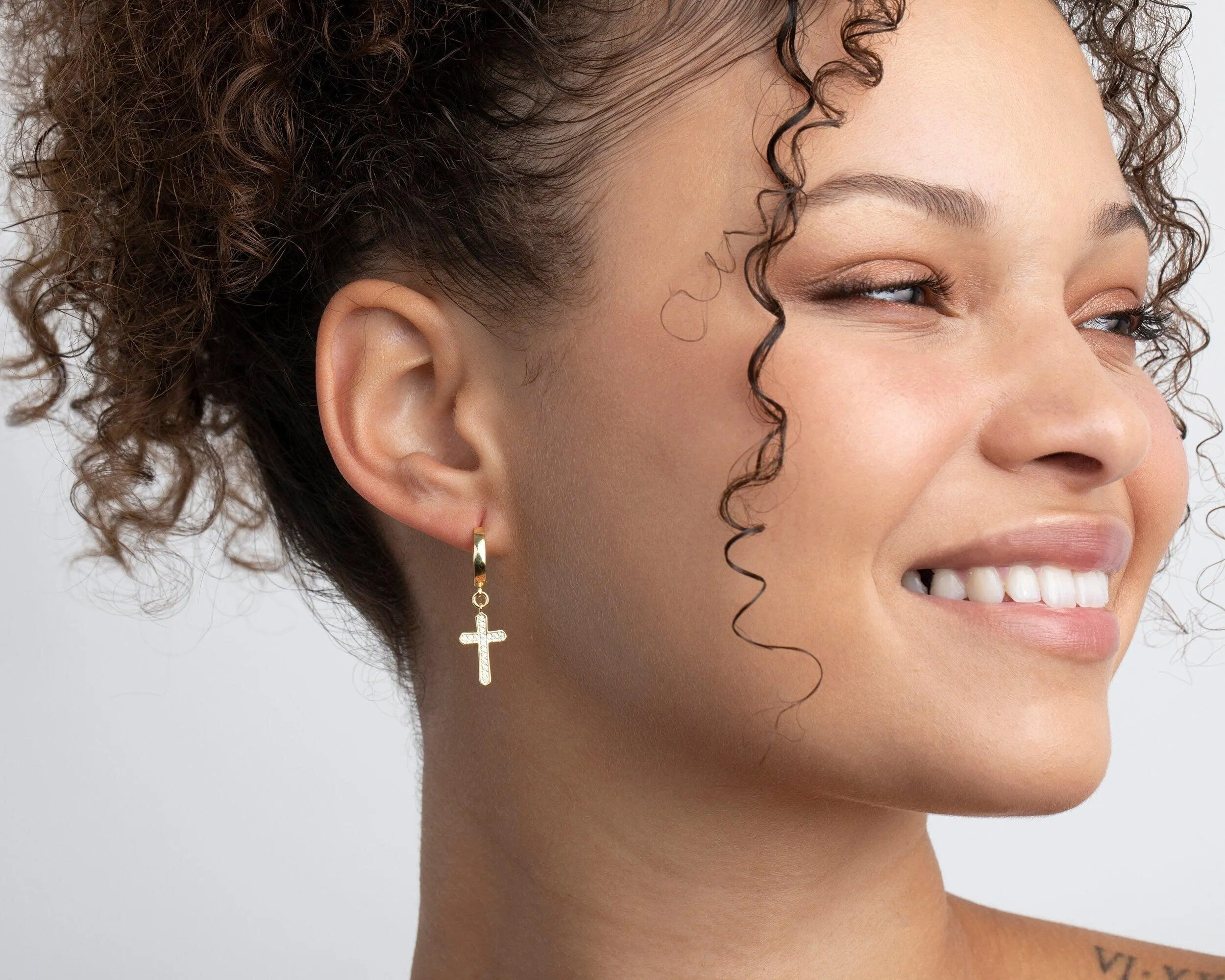 Pave Cross Earrings - 18K Gold Vermeil