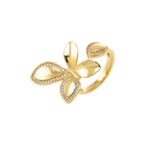 Pave CZ Accented Open Flower Ring