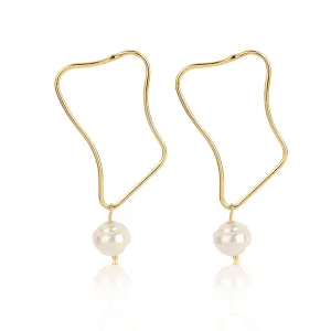 Pearl & 18K Gold-Plated Geometric Drop Earrings