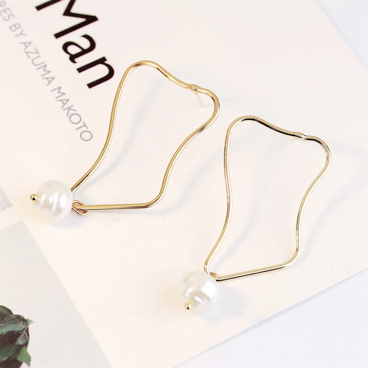 Pearl & 18K Gold-Plated Geometric Drop Earrings