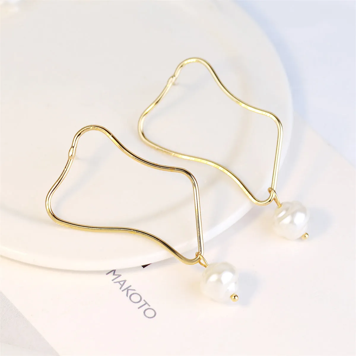 Pearl & 18K Gold-Plated Geometric Drop Earrings