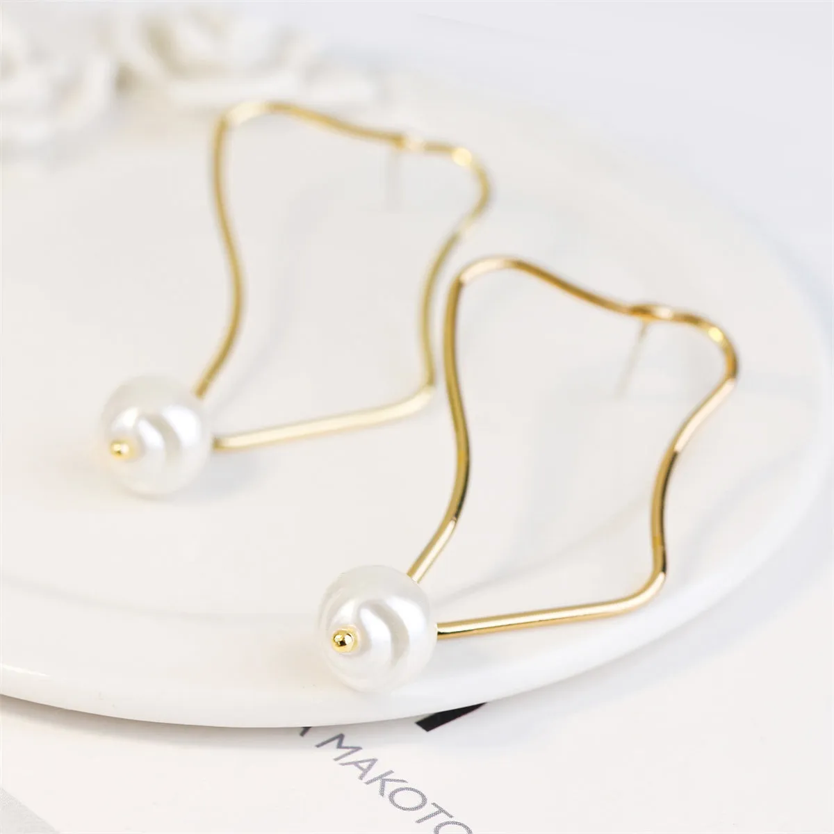 Pearl & 18K Gold-Plated Geometric Drop Earrings
