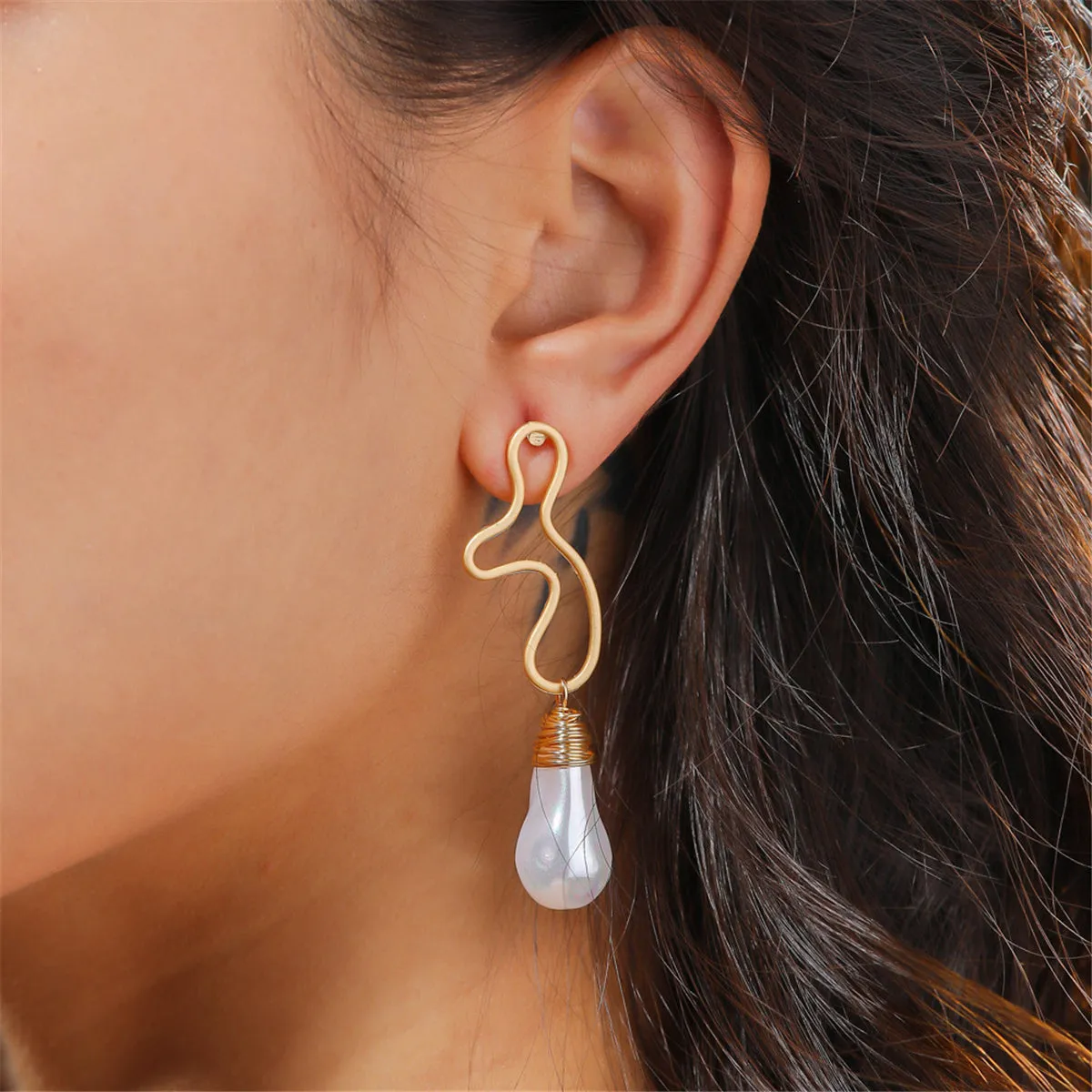 Pearl & 18K Gold-Plated Open Geometric Drop Earrings