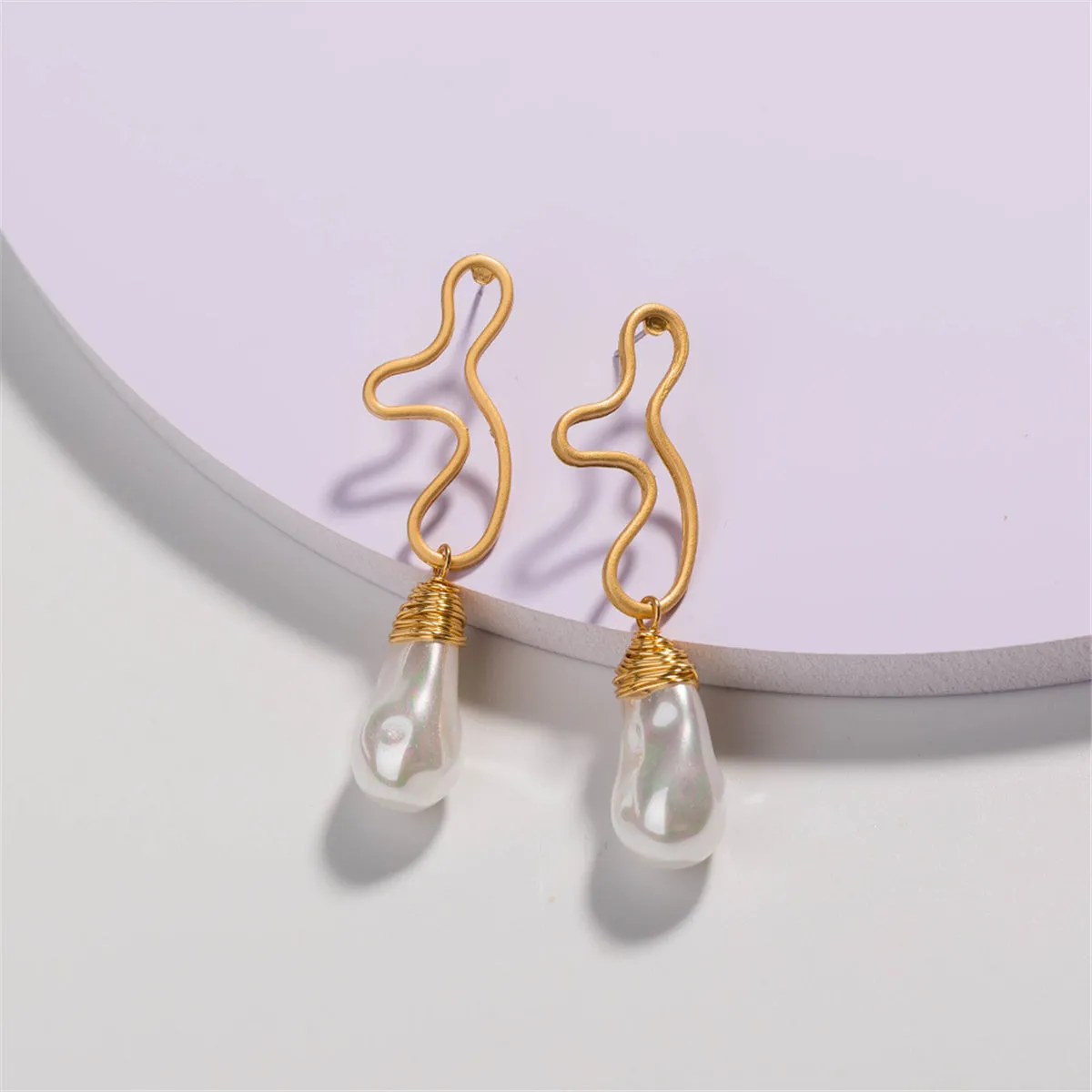 Pearl & 18K Gold-Plated Open Geometric Drop Earrings