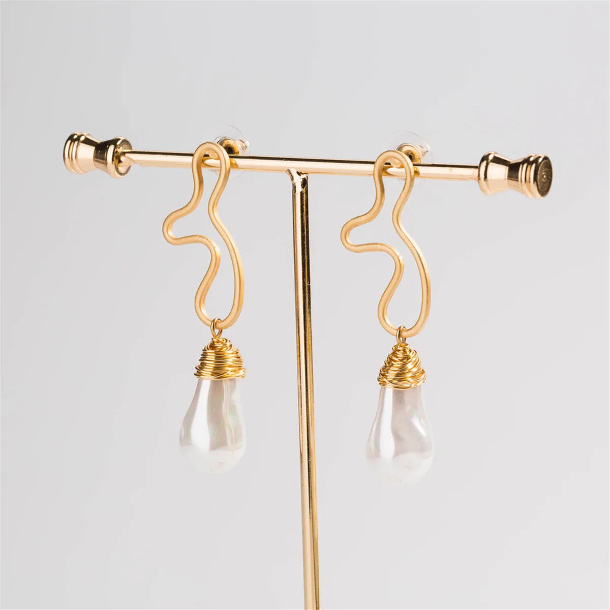 Pearl & 18K Gold-Plated Open Geometric Drop Earrings