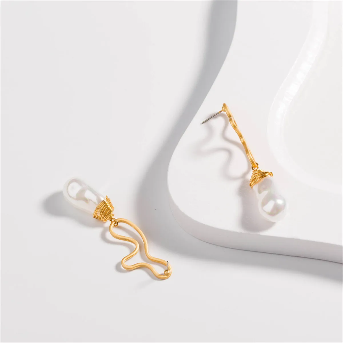 Pearl & 18K Gold-Plated Open Geometric Drop Earrings