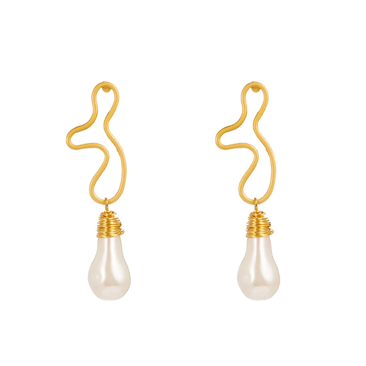 Pearl & 18K Gold-Plated Open Geometric Drop Earrings