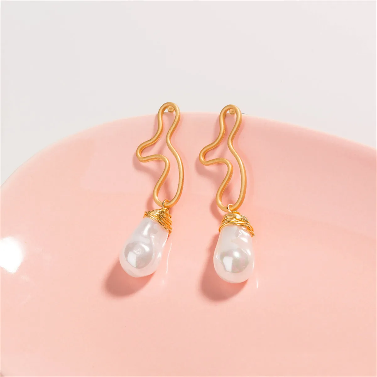 Pearl & 18K Gold-Plated Open Geometric Drop Earrings