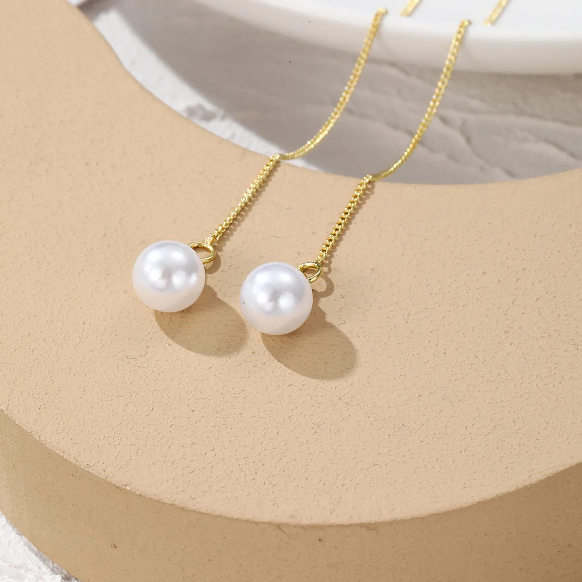 Pearl & 18K Gold-Plated Threader Earrings