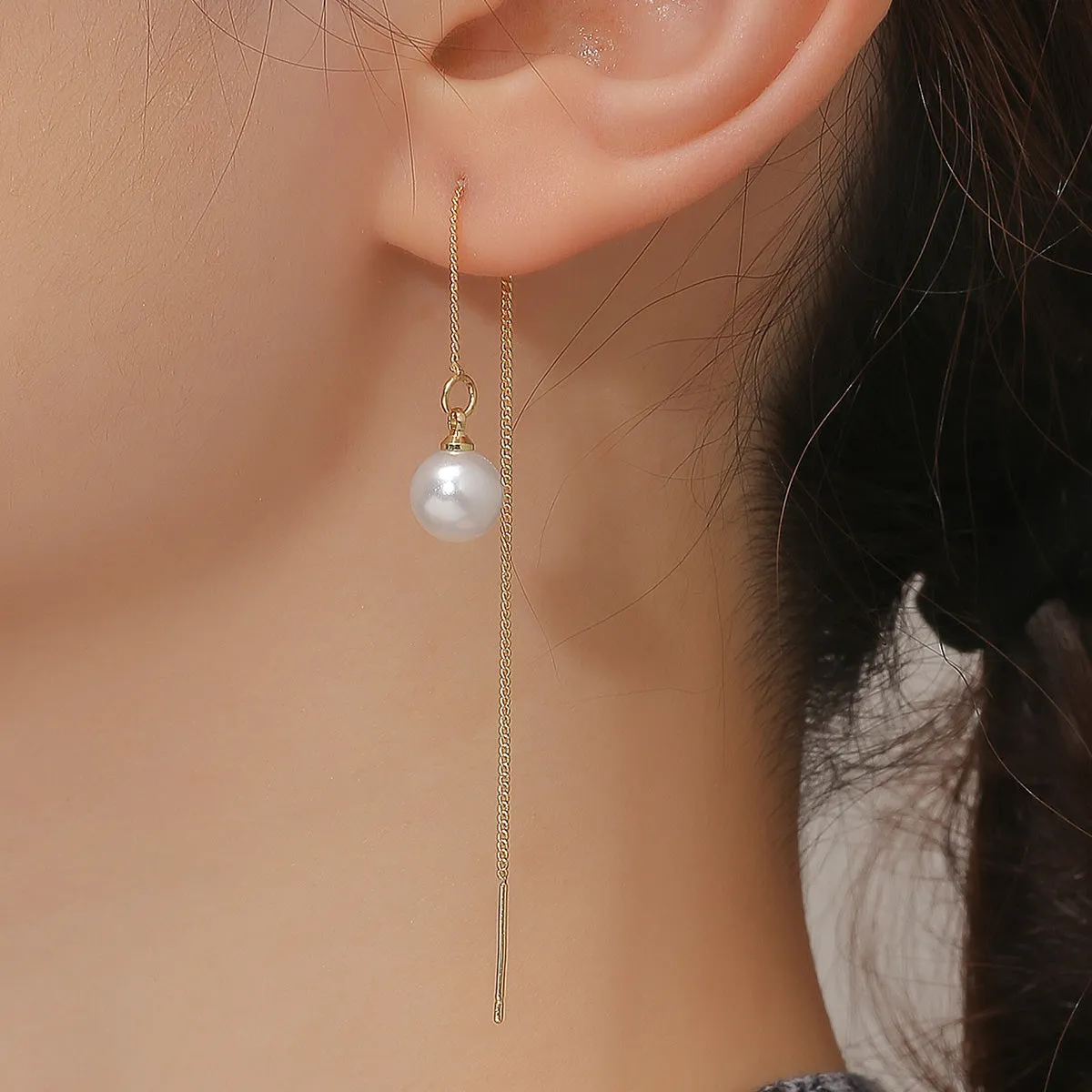 Pearl & 18K Gold-Plated Threader Earrings