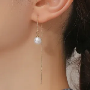 Pearl & 18K Gold-Plated Threader Earrings