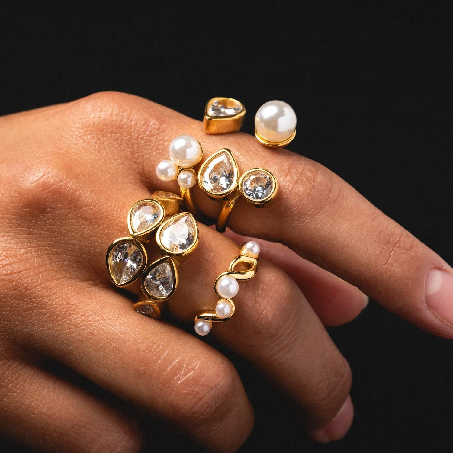 Pearl and Clear Wrap Ring