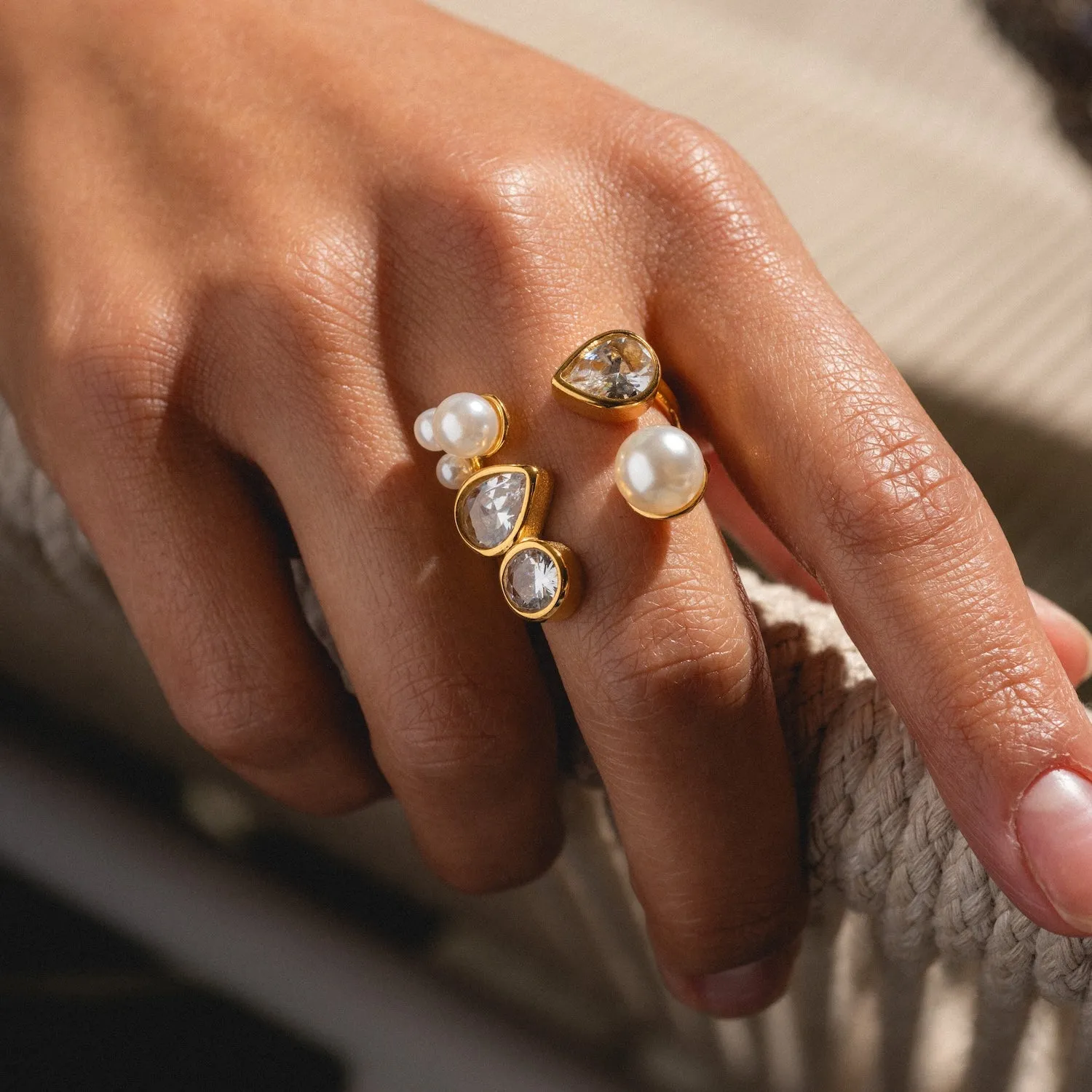 Pearl and Clear Wrap Ring