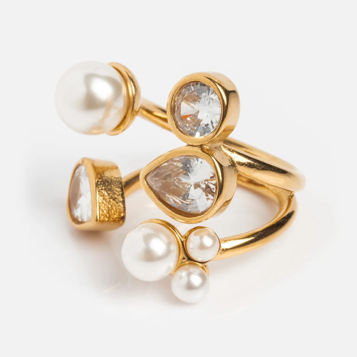 Pearl and Clear Wrap Ring