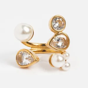 Pearl and Clear Wrap Ring
