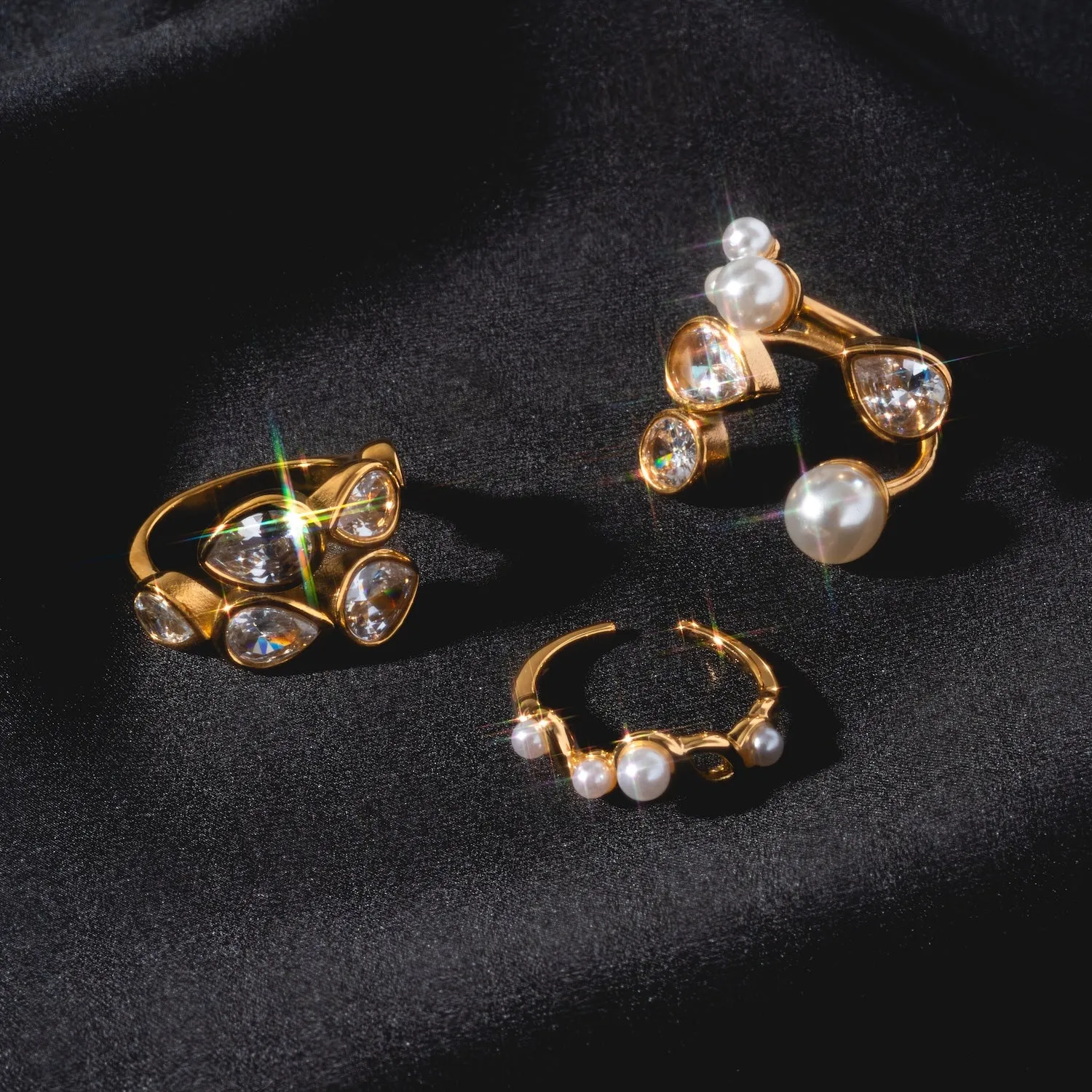 Pearl and Clear Wrap Ring