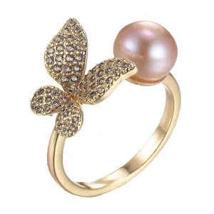 Pearl Butterfly Ring Adjustable Gold Open Ring O-973