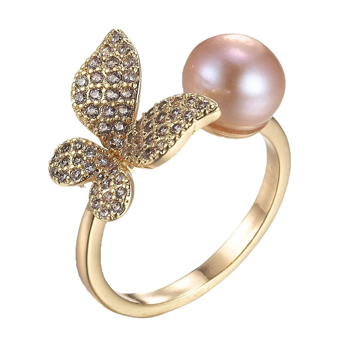 Pearl Butterfly Ring Adjustable Gold Open Ring O-973