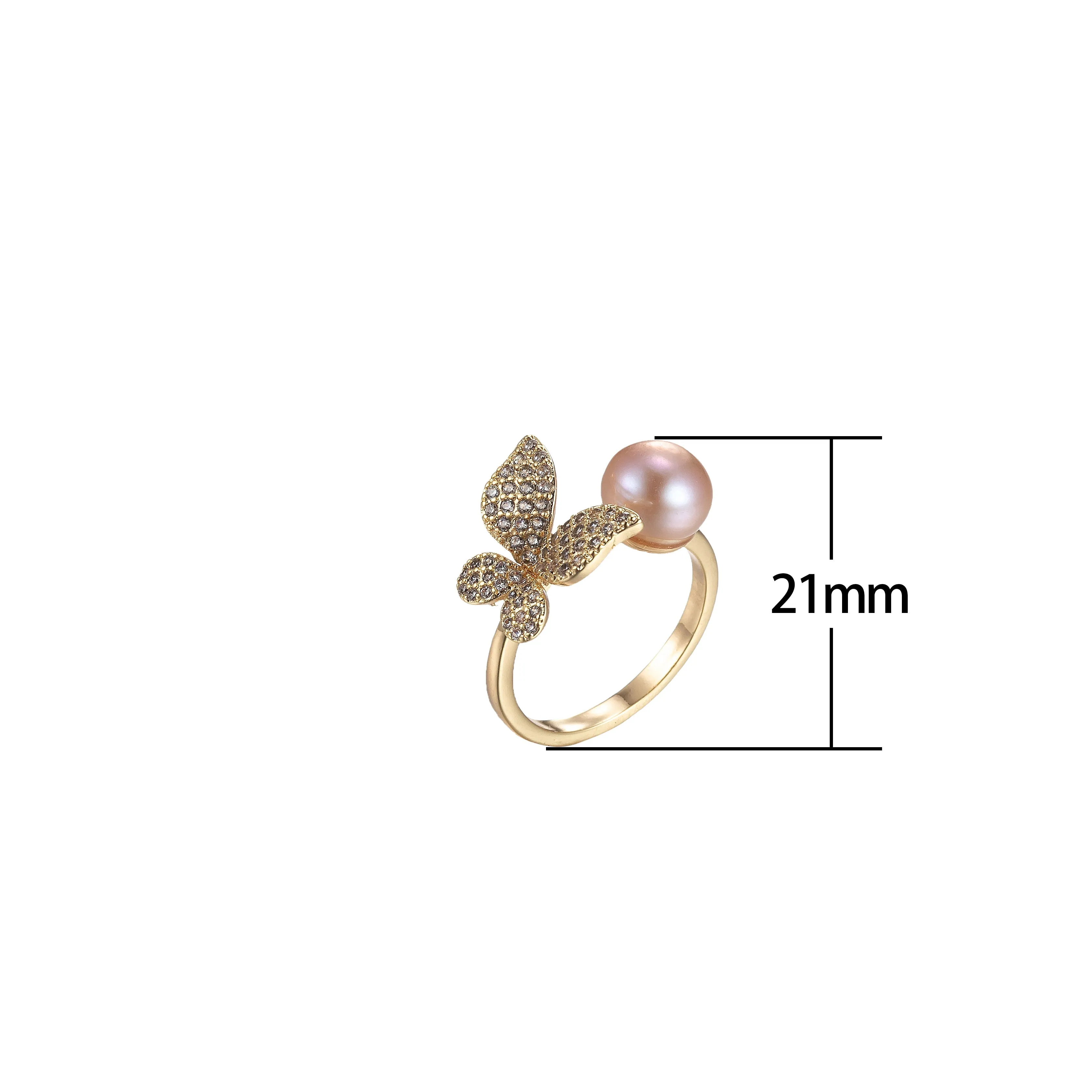 Pearl Butterfly Ring Adjustable Gold Open Ring O-973
