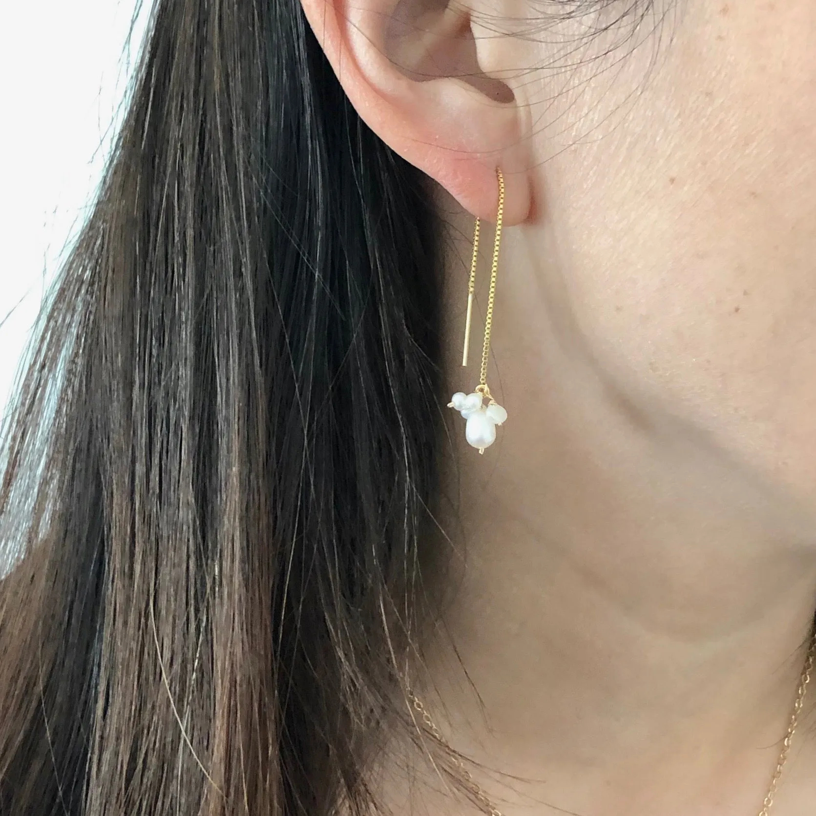 PEARL CLUSTER Box Chain Threader Earrings