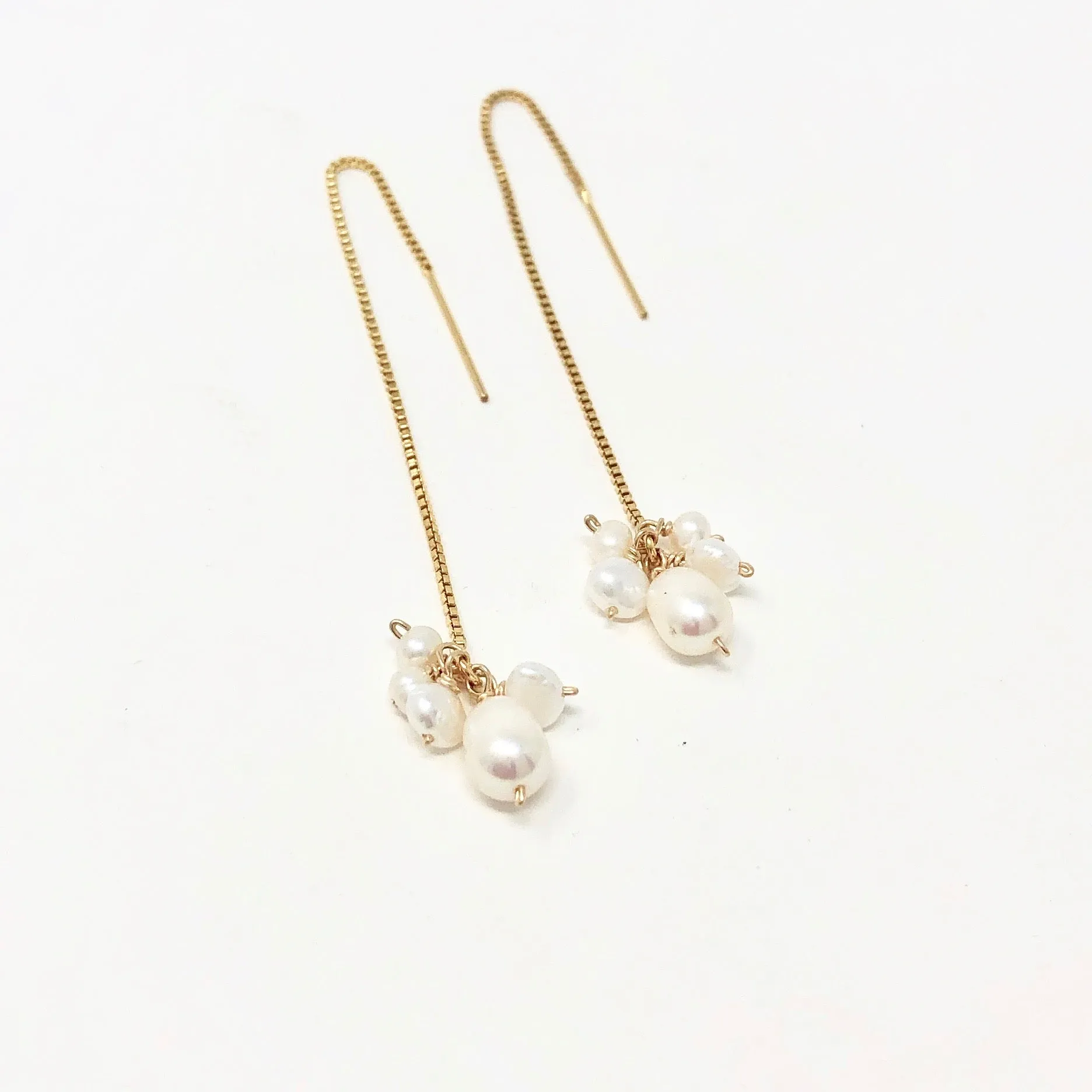 PEARL CLUSTER Box Chain Threader Earrings