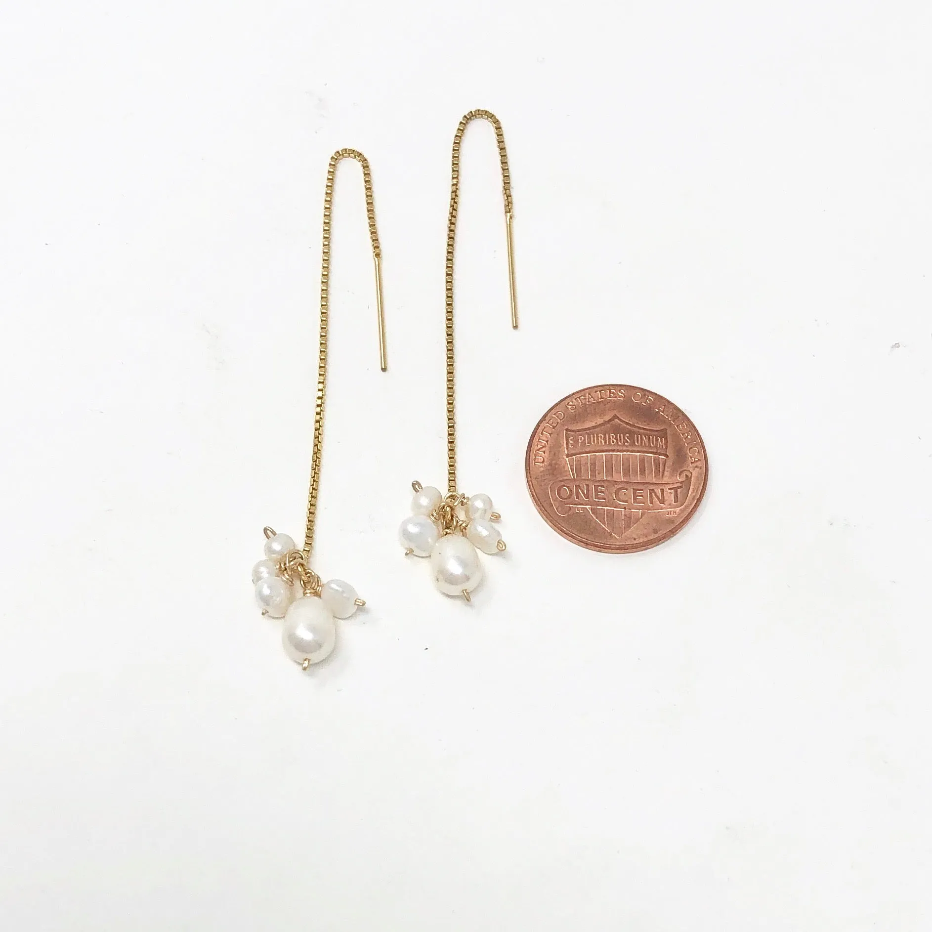 PEARL CLUSTER Box Chain Threader Earrings