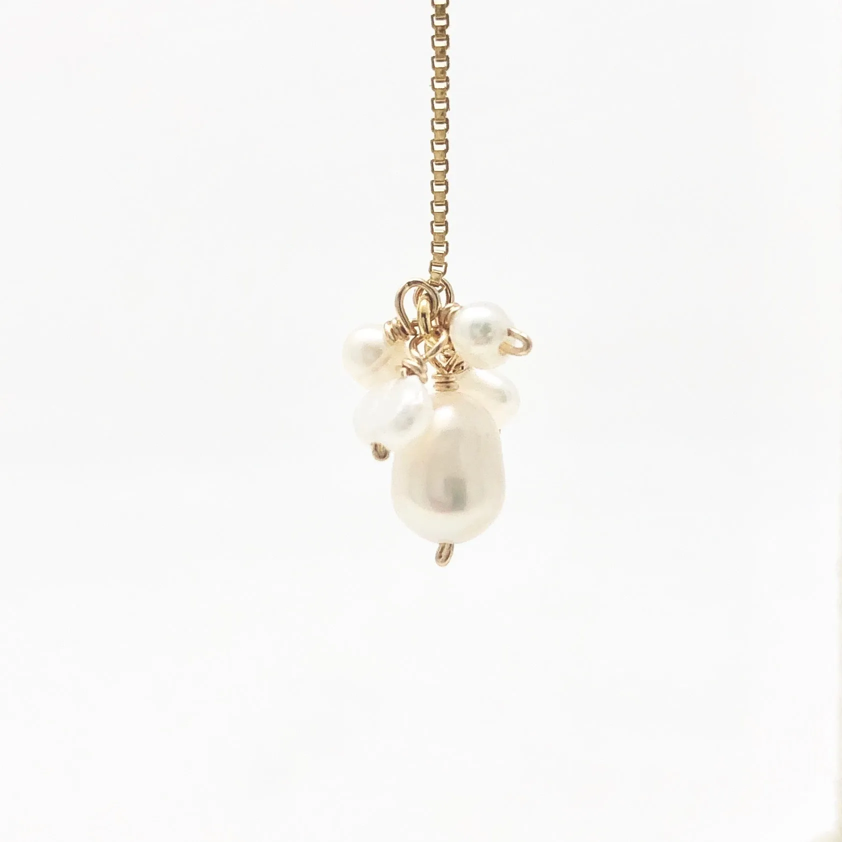 PEARL CLUSTER Box Chain Threader Earrings