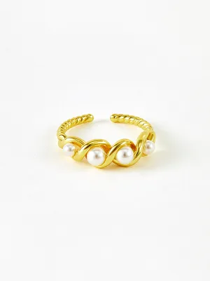 Pearl Decor Twist Open Ring
