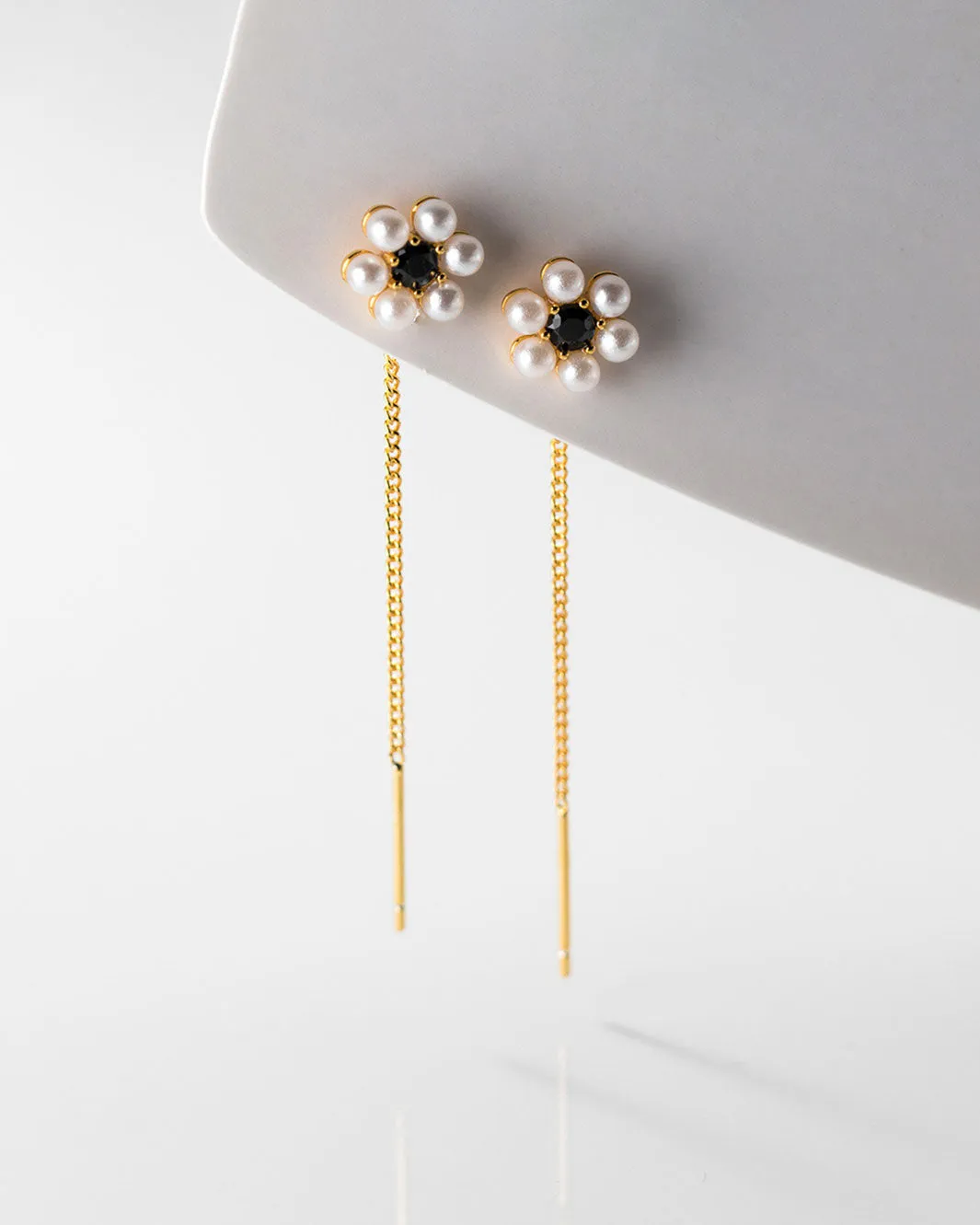 Pearl Flower Threader Earrings