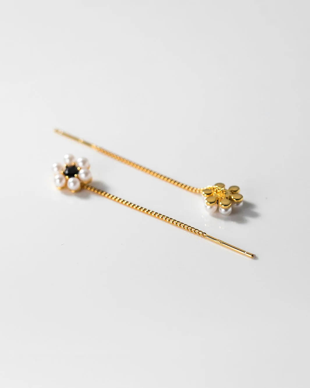Pearl Flower Threader Earrings