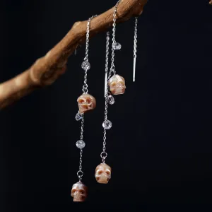 Pearl Skull With Zircon Ear Threader Earrings
