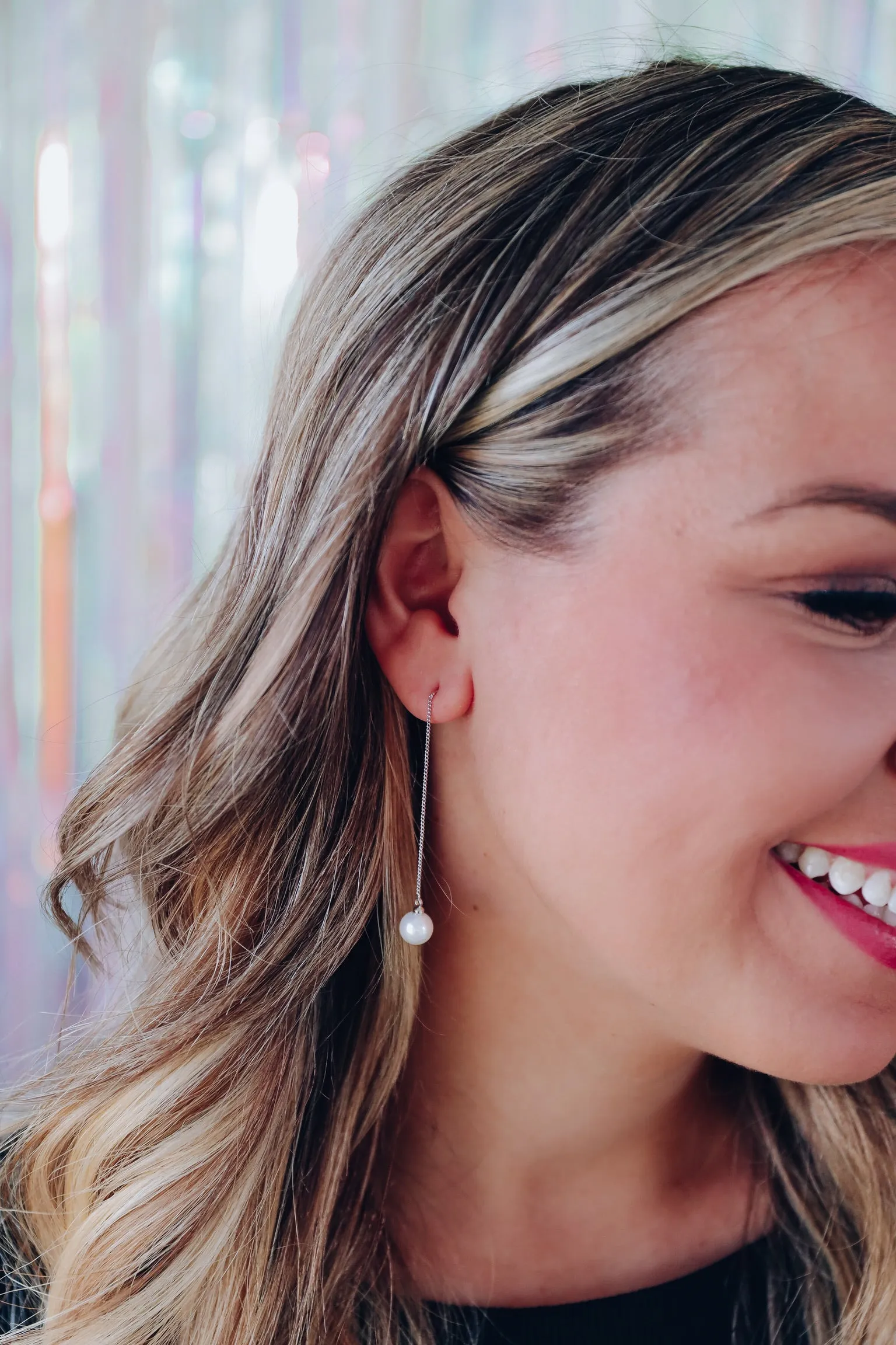 Pearly Girl Threader Earrings by B.b.Lila - Silver
