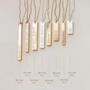 Personalized Bar Necklace, Long Layered Name, Date, Unique Engraved Birthday Gift,  Unisex, Gold Filled, Silver • NBV-01