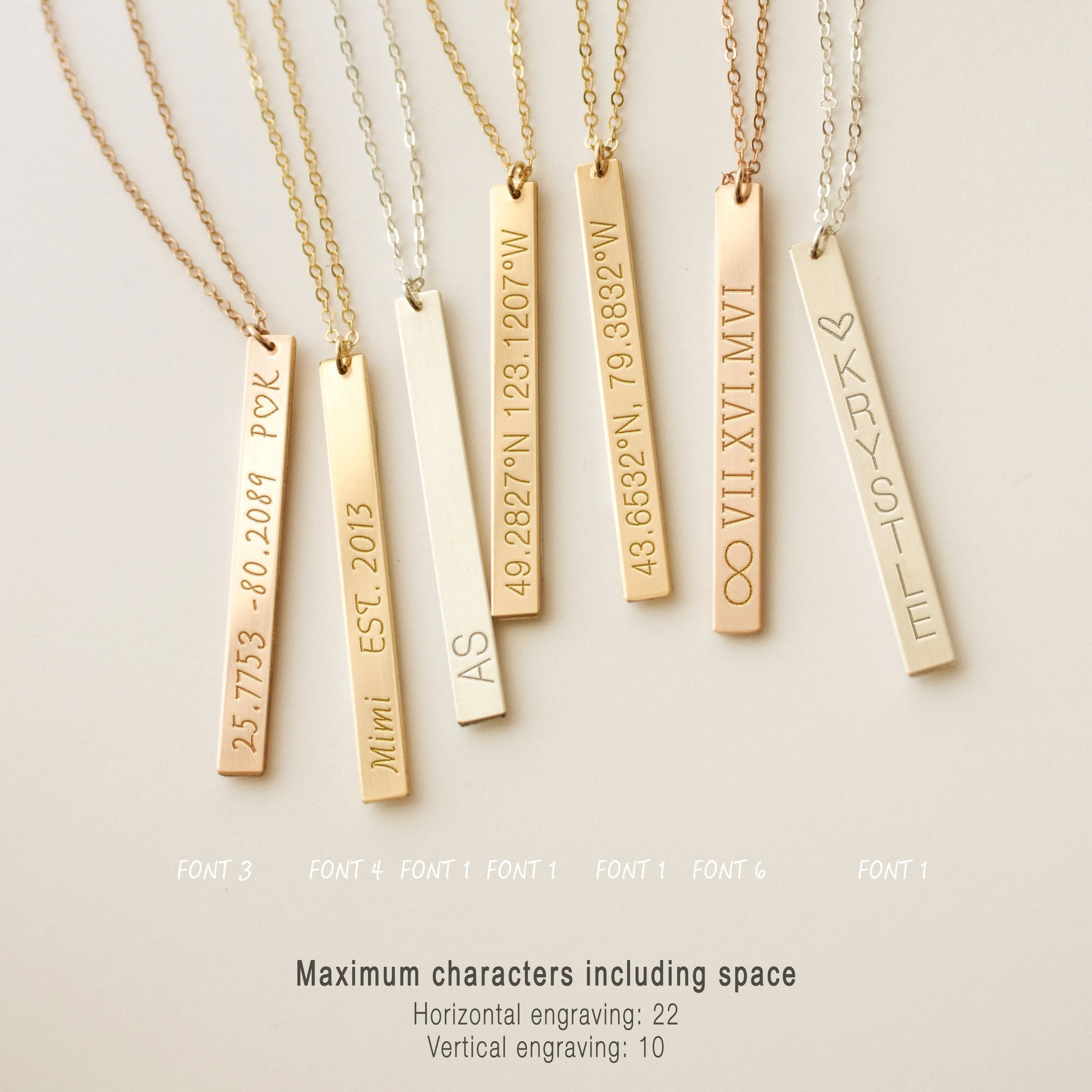 Personalized Bar Necklace, Long Layered Name, Date, Unique Engraved Birthday Gift,  Unisex, Gold Filled, Silver • NBV-01