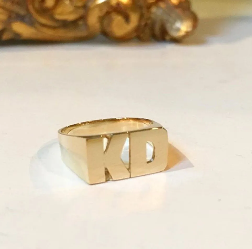 Personalized Gold Stacked Initial Monogram Ring- 8mm