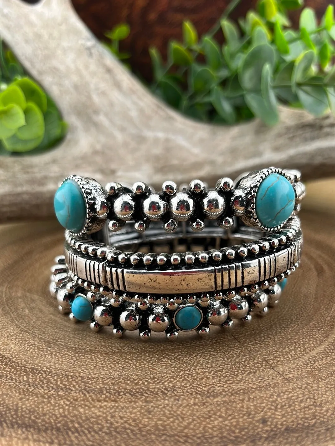 Philadelphia Fashion Silver & Stone Stretch Bracelet Set