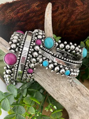 Philadelphia Fashion Silver & Stone Stretch Bracelet Set